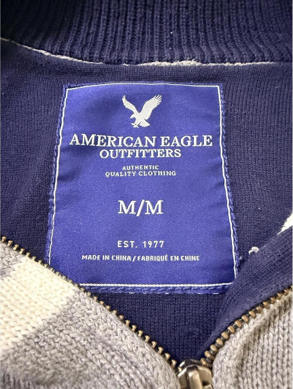 American Eagle Outfitters Striped Quarter Zip Sweater Men’s Gray White Medium - Picture 5 of 6